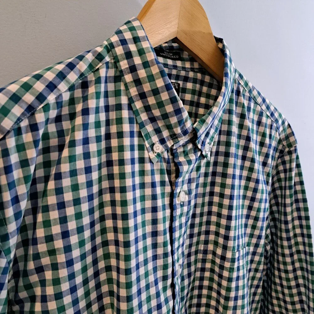 J. Crew Men's L Slim Untucked Flex Washed Long Sleeve Plaid Shirt Style #BE209 - Picture 5 of 13